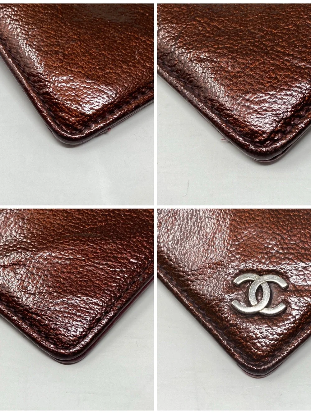 Chanel Wallet Long CC Enamel Bronze Patent Leather